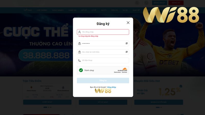 Wi88- Điền chuẩn từng dữ liệu cá nhân vào biểu mẫu tương ứng